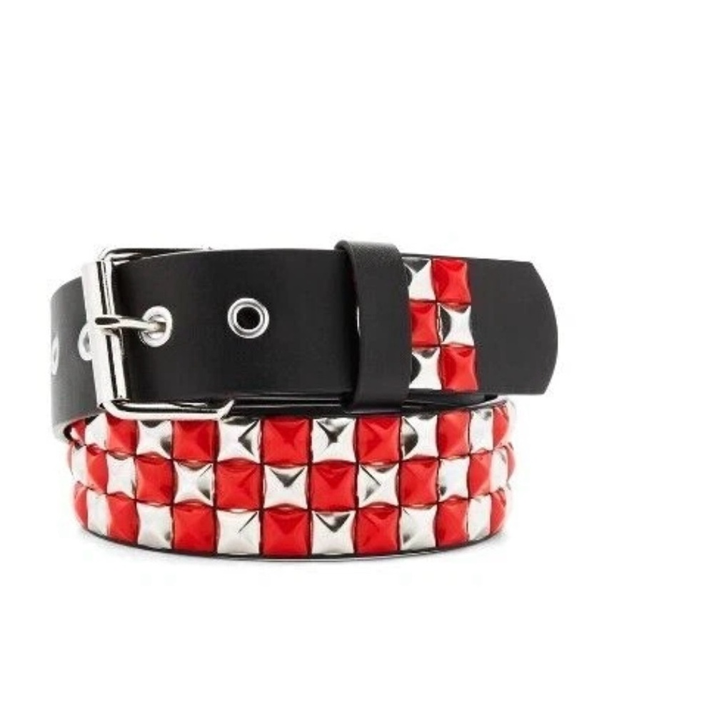 NWT Hot Topic Black and Red/Silver Studded Belt Size L 37”